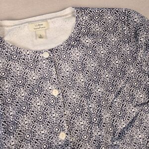 LL Bean Supima Cotton Cardigan Navy White Button Front Long Sleeve Size Large P